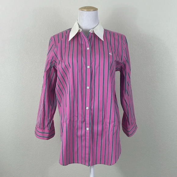 Lauren Ralph Lauren pink and blue stripped button down shirt size medium - Picture 1 of 7